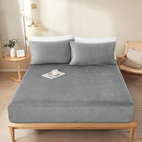 Sedefen Warme Spannbettlaken 90x200cm Grau Hellgrau Winter Flannell Bettlaken Plüsch Flauschige Cashmere Touch Boxspringbett Spannbetttuch für 25 bis 30cm Matraze