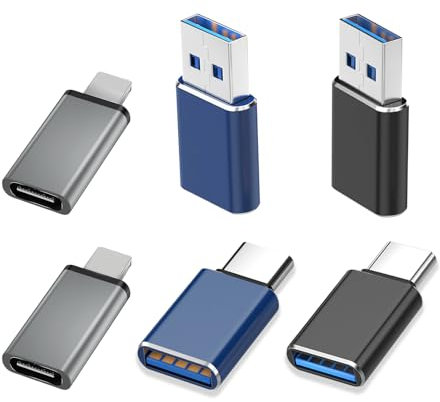 Luntak 6 Pack [USB to USB C]&USB C to USB&Type C to Lighting Aluminum C to USB Adaptor Fast Data Transfer and Charge Lightning to Type C Adapter Compatible with iPhone/iPad/PC/MacBook/and So On
