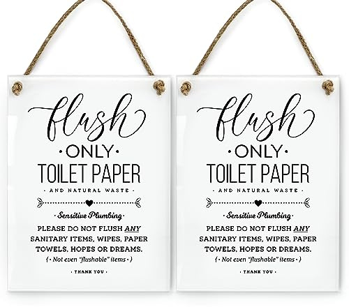 Reilly Originals 6x8 Inch Sensitive Plumbing Flush Only Toilet Paper, Not Hopes & Dreams Designer Bathroom Sign ~ Ready to Hang ~ Premium Finish, Durable (2)