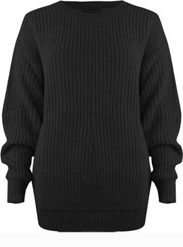 AJFASHION Womens Chunky Jumpers Ladies Oversized Baggy Jumper Knitted Sweater Thick Top Black 24/26