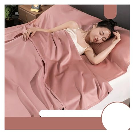 RUZGAR Hüttenschlafsack 2in1 Hüttenschlafsack aus Baumwoll Hüttenschlafsack mit Reißverschluss für Backpacking, Hostels und Berghütten (Color : Pink A, Size : 160x210cm-63x82)