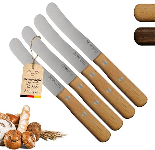 PIKAS SINCE 1727 Solingen Messer Buche Buckelmesser 4er Set, stabile Hohl Stiftnieten, Frühstücksmesser, Brötchenmesser, direkt vom Hersteller & aus eigener Fertigung, Polierabzug