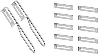 Fackelmann - Pelapatate a pendolo universale, confezione da 10 lame di ricambio, ideale per asparagi, frutta e verdura, acciaio inox/acciaio, argento