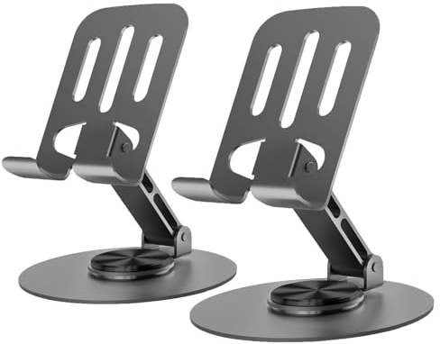 Lusosh Universal Metal Cell Phone Stand, Grey&Grey | Multi-Angel Adjustable, 360° Rotation, Non-Slip Metal, Compatible with iPhone 17 16 Pro Max and All Smartphones