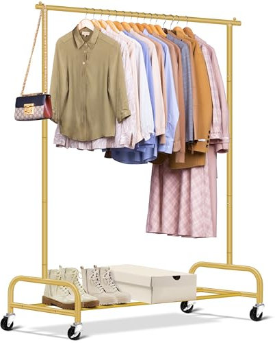 SLEEPING LAMB Robuster Kleiderständer zum Aufhängen von Kleiderständer, 109,2 cm breit, rollbarer Kleiderständer, Metall, Kleiderständer mit Rollen, Schrankaufhänger für Mäntel, Hemden, Kleider (Gold)