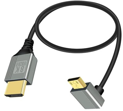 RIIEYOCA 8K Mini HDTV auf HDTVS Adapter Kabel, 90 Grad nach oben gewinkelt Mini HDTV Stecker auf HDTVS Stecker 8K@60Hz 4K@120Hz 48Gbps Verbindungskabel(0.5M)