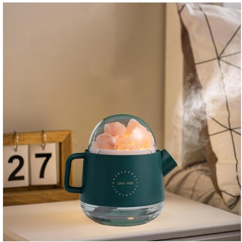 Forme de Bouilloire Umidificatore Air Chambre, 360ml Humodificateur d Air, 7 Couleurs Lampe de Sel Humificateur Air et Purificateur pour Auto Maison Bureau Chambre,Green