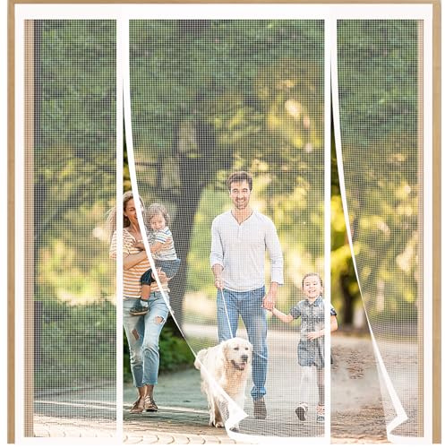 FYHDSH Fliegengitter Balkontür, Fliegengitter Tür, Magnetvorhang Doppeltür Insektenschutz Balkontür Fliegenvorhang, für Türen Terrasse, Schiebetüren, Klebemontage, Weiß-B-180x210cm