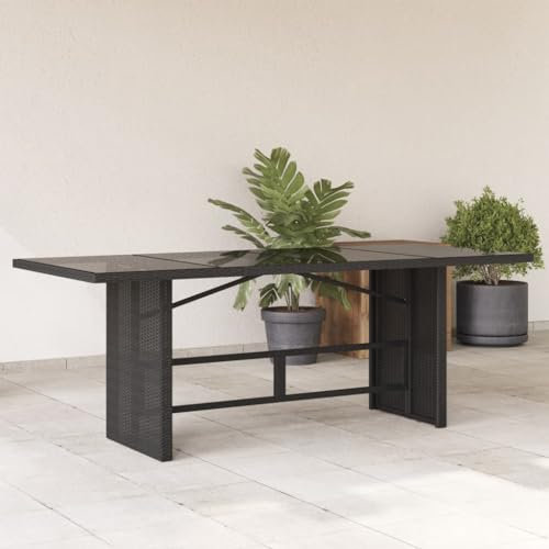 LAPOOH Gartentisch mit Glasplatte Schwarz 190x80x75 cm Poly Rattan, Terrassentisch, Esstisch Garten, Gartenesstische, Gartenmöbel, Außentisch - 365602