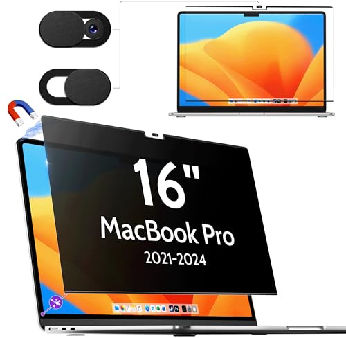 Makinda Magnétique Filtre de Confidentialité pour MacBook Pro 16 Pouces (2021-2026, M1, M2, M3, M4, M5 Pro/Max), Amovible Anti Espion/Bleu-Lumière Protection Film Ecran Mac Pro 16.2