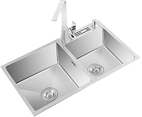 Drop-in-Arbeitsplatz Landhaus Edelstahl Ledge Küchenspüle, Unterbau-Küchenspüle Double Bowl mit Zubehör (75x41cm)