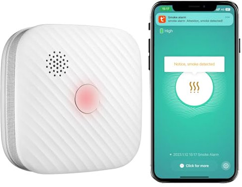 SECAIR Detecteur de Fumée Connecté avec Capteur Photoélectrique et Pile Remplaçable, Détecteur de Fumée WLAN (1 Pack)