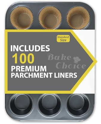 Mit 100 Stück Muffinförmchen Papier,Muffinform 12er,hochwertiges Backzubehör aus Karbonstahl,Muffinblech für 12 Muffin,Antihaftbeschicht & Ungebleicht– Hitzebeständig bis 230°C