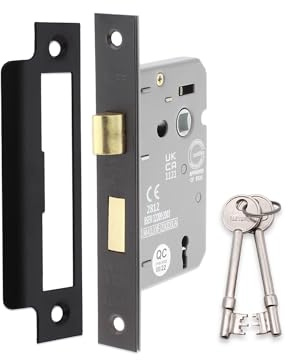 Infinity Decor 63mm & 75mm Mortice Sash Lock with Reversible Catch & Key for Internal & External Doors - Warrington Certified & Fire Protected. (Matt Black, 63mm)