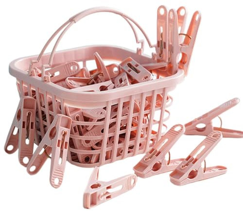 Panier à pinces à linge – 30 petites pinces à linge, pinces à linge ménagères coupe-vent avec panier | Chaussettes sous-vêtements, serviettes, pinces à linge, pinces à linge, pinces à linge