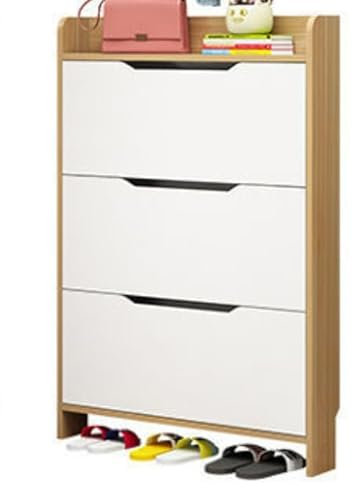Moderno armario de almacenamiento de zapatos de entrada de nogal con diseño delgado, organizador de zapatos oculto con puertas, zapatero estrecho para espacios pequeños, 50 cm de ancho, elegante y