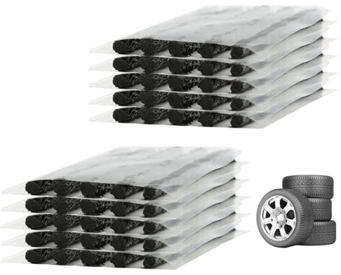 BORISCA 50 Pièces Bandes de Réparation de Pneu, Kit Reparation Pneu Voiture Noir Bande de Réparation de Pneu Meche Pneu Crevaison pour Usage d'Urgence Kit de Réparation de Pneus pour Voitures, Motos