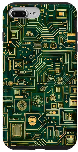 Coque pour iPhone 7 Plus/8 Plus Geeky Green Circuit Board Pattern - Unique Carte Mère Art
