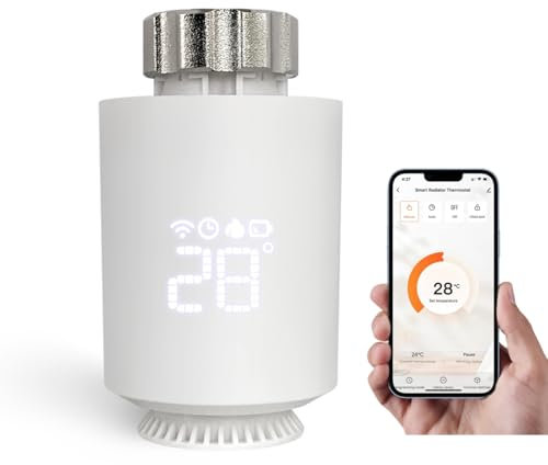 Jadeshay Vanne Thermostatique Radiateur, Thermostatique Connectée Intelligent avec Affichage LED, Minuterie à Distance par Application, Économie d'énergie, Vanne de Contrôle de Température n'a pas Hub