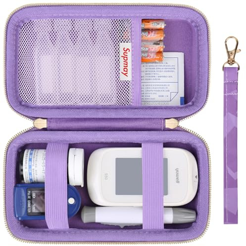 Supmay Diabetikerbedarf, Hartschalenkoffer, Organizer für Diabetiker, Tragetasche für Diabetes-Testset, Blutzuckermessgerät mit Blutzuckermessgerät, Teststreifen, Stechhilfe, Lanzetten, violetter