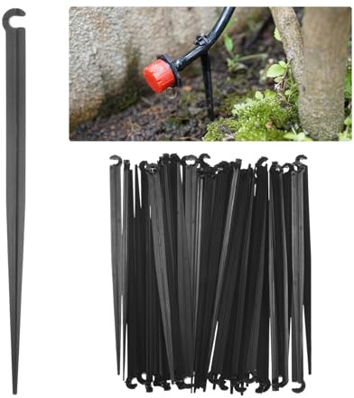 M METERXITY 50-Pack Irrigation Drip Support Stakes 200x10mm Plastic | 1/4 inch Tubing, Drip Tubing, Plastic Hose Stakes, for Irrigation, Greenhouse, Securing Pegs Pipe Hose Holder