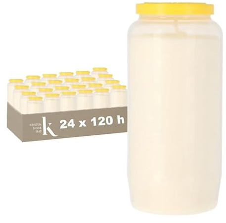 KRISTEN Bougies de Cimetière Blanches - Lot de 24 - Bougies Longue Durée (120 Heures) - Bougies Funéraires - Bougies Commémoratives