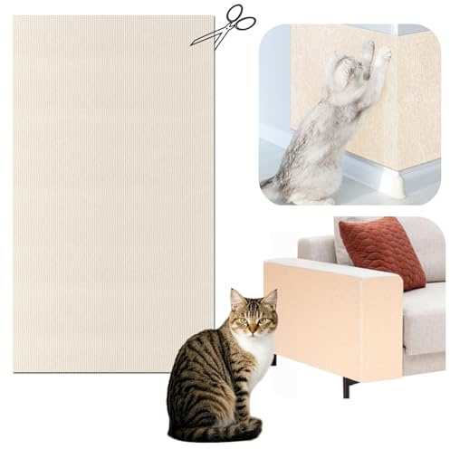 Katzen Kratzmatte Selbstklebend XXL, 200 x 40 cm, Kratzschutz für Sofa und Wände, Katzenteppich für Möbel (Cremeweiß, 40X200 cm)