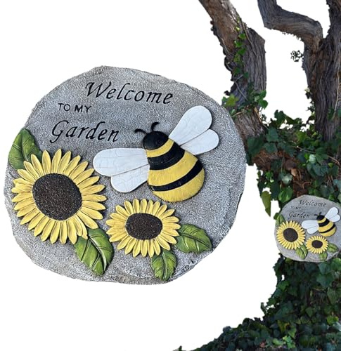 Sonnenblumen-Trittstein Gartensteine ​​dekorativ, Bienengartenstein | Bienen Und Sonnenblumen Trittstein | Trittsteine ​​aus Kunstharz Für Den Außenbereich Für Wege, Gartenwege, Gärten