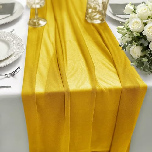 HiBeauty PRO Chiffon Tischläufer Gelb 70x300cm 1 Stück, Tischdeko
