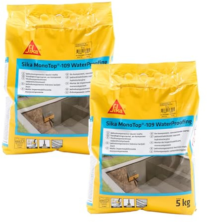Sika - Sika Monotop 109 Waterproofing, Grigia - Malta cementizia monocomponente - Per muri di fondazione, serbatoi, ecc. - Impermeabilizzante - 5kg (Confezione da 2)