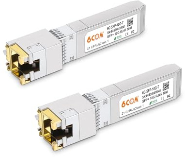 6COMGIGA 2-Stück 10G SFP+ RJ45 Kupfermodul, 10GBase-T SFP+ zu RJ45 Transceiver, CAT6A/CAT7, 30m, Hot-Swappable, Kompatibel mit Cisco SFP-10G-T-S/Ubiquiti UF-RJ45-10G/MikroTik S+RJ10/D-Link