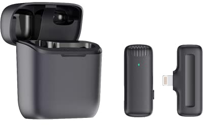 Juarez JRZJ11 Double microphones cravate sans fil avec étui de chargement | Réduction du bruit, Plug & Play, audio 2 personnes, pour iPhone, Android, YouTube et Vlogging