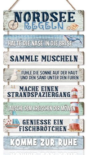 CHDITB Nordsee Regeln Schild,Deko Strand Und Meer Willkommensschild,Nautische Leuchtturm Deko Maritime,Sommerdeko Innen,Home Wandtür Meer Hängen Dekor Strand Sommer Thema Home Dekoration