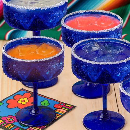 Singhoow 12 Pcs Cobalt Blue Margarita Glasses, 10 oz Mexican Glass Set Coupe Cup Dishwasher Safe Cocktail Glassware for Martini Bar Wine Drinks Champagne Beverages Party Gift