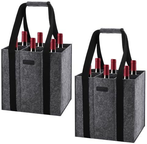 Lewooilt 2 Stück Flaschentasche 6 Flaschen, Filz Flaschenträger 6 Fächer Wiederverwendbare Flaschen Tasche Flaschenkorb Getränketasche für Weinflaschen,Bierflaschen,Getränkeflaschen,Wasserflaschen