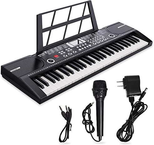 Digitales Klavier mit 61 Tasten und Noten - Tragbares Musikinstrument mit Lautsprechern und Lehrmodi, automatische Begleitung, geeignet für Anfänger/Erwachsene, A3