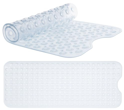 Clear Bath Mat - Machine Washable Shower Mat For Kids And Elderly - (101x40cm) Extra Long Bath Mat Non Slip Anti Mould Shower Mat - Rubber Suction Cup Non-Slip Bath Mats for Inside Bath