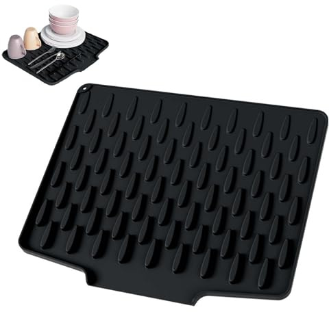 Abtropfmatte Geschirr, 40 x 32,5 cm Multifunktional Silikon Abtropfmatte, Ablaufmatte Spüle Silikon, mit Rillenstruktur, Küche Ablaufmatte, für Küchenspüle, Badezimmer Arbeitsplatten(Schwarz)