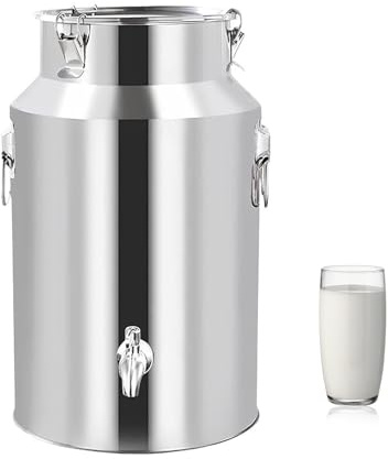 RSBFER Stainless Steel Milk Can with Silicone Sealed Lid & Faucet, Leak-Proof, Durable Liquid Transport Bucket for Milk, Oil, Wine,5L