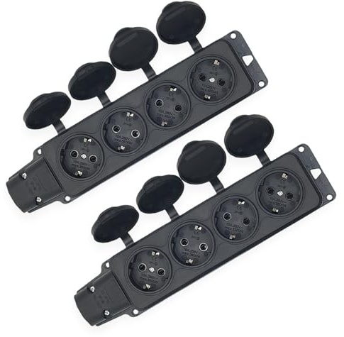 2 Stück Außensteckdose Wasserdicht: 4 Fach Steckdosenverteiler, 16A/250V Schutzkontaktsteckdosen mit Klappdeckeln, Mehrfachsteckdose Außen, Steckdose für Garten, Outdoor (IP54)