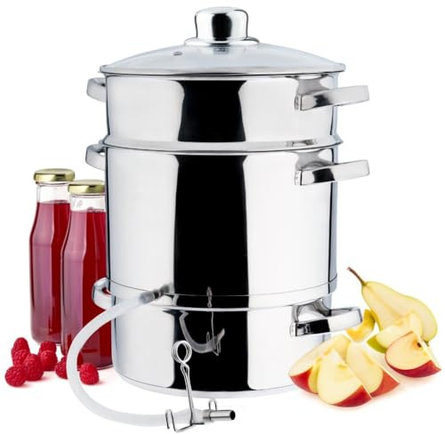 GARDIVO Extracteur de jus à vapeur en acier inoxydable 8 l - Pour fruits et légumes - Passe au lave-vaisselle - Convient pour tous les types de cuisinières y compris l'induction - Argenté
