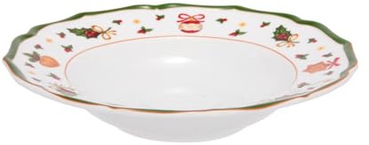 KASANOVA Set 2 piatti fondi natalizi porcellana bordo verde