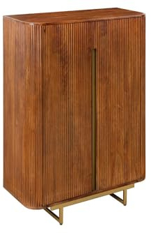 Riess Ambiente Massiver Barschrank Gatsby - 140cm - braun - Mangoholz - Gold - Metallgestell Retro