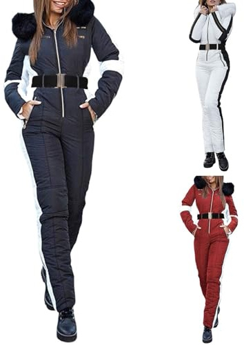 Combinaison de neige imperméable pour femmes, 1 pièce, combinaison de ski pour femmes, une pièce, chaude, à la mode, coupe ajustée, combinaisons avec design à blocs de couleurs, confortables pour