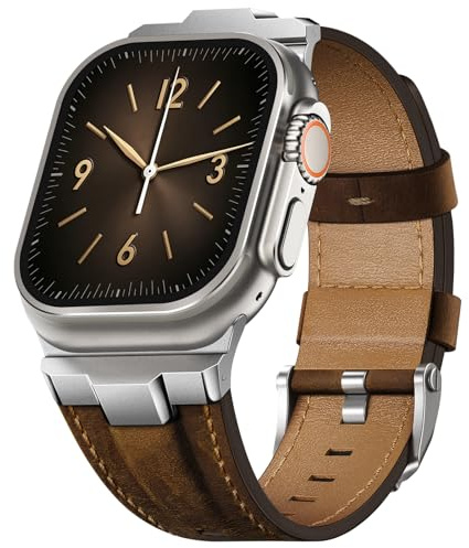 Finoriss Echtes Lederarmband kompatibel mit Apple Watch Ultra 3/2/1 Armband | mit 49mm 46mm 45mm 44mm 42mm, Robustes Band mit Metallanschluss für Damen Herren, iWatch SE 3 Series 11 10 9 8 7 6 5 4 3 2 1