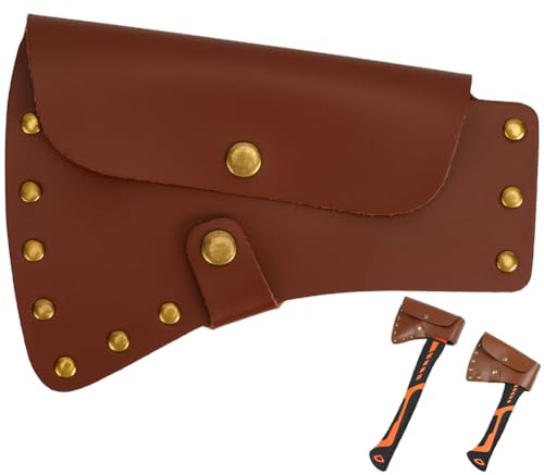 GORGECRAFT PU Leather Hatchet Holster Axe Head Sheath Cover Brown Double Snap Blade Hatchets Blade Guard Protector Case Accessories with Snap Closure for Camping Hunting Axes Outdoor Work Essentials