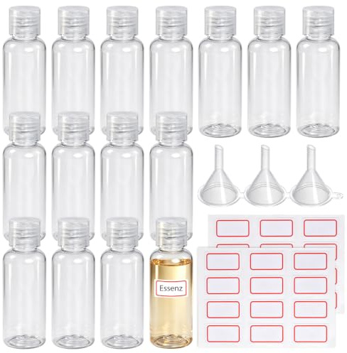 15 stycken reseflaskor för att fylla 50 ml resa duschgel behållare reseflaskor med 3 små tratt och etiketter för flygresor schampo duschgel balsam lotion