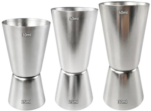 3-Piece Drinks Measures for Spirits, Cocktail Jigger Set with 15/30ml, 25/50ml, and 30/60ml, Stainless Steel Spirit Measure Single and Double for Home Bar and Bartending
