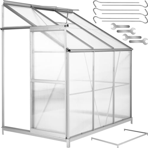 tectake® Serra da Giardino, Telaio in Alluminio Anodizzato, Serra per Orto con Lastre in Policarbonato, Serra a Parete con Base Stabile, Resistente agli Agenti Atmosferici