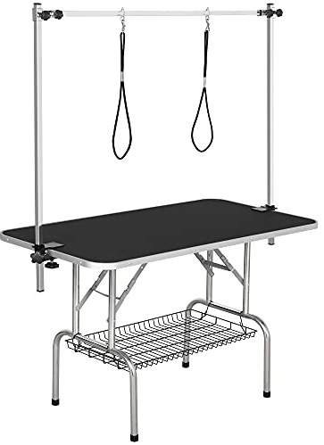 Yaheetech 45-inch Large Heavy Duty Pet Dog Grooming Table W/Adjustable Overhead Arm, Clamps, Two Grooming Noose, Tray